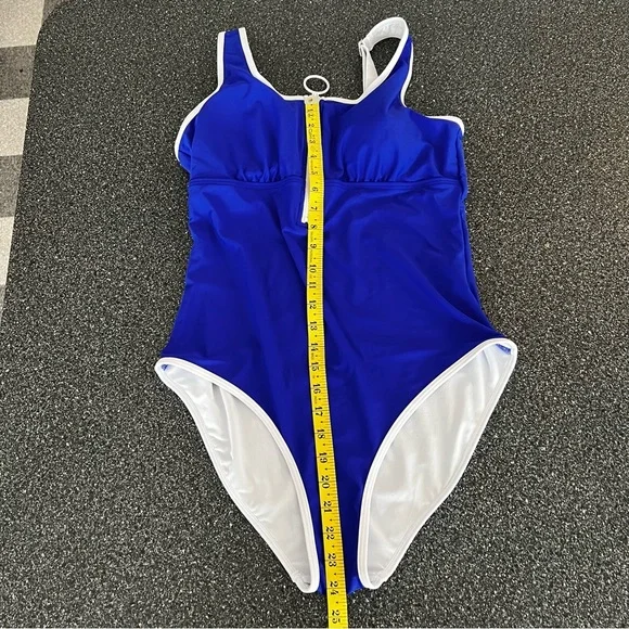 Charmo Blue Zipper Front One-Piece Swimsuit Size L - Picture 10 of 12